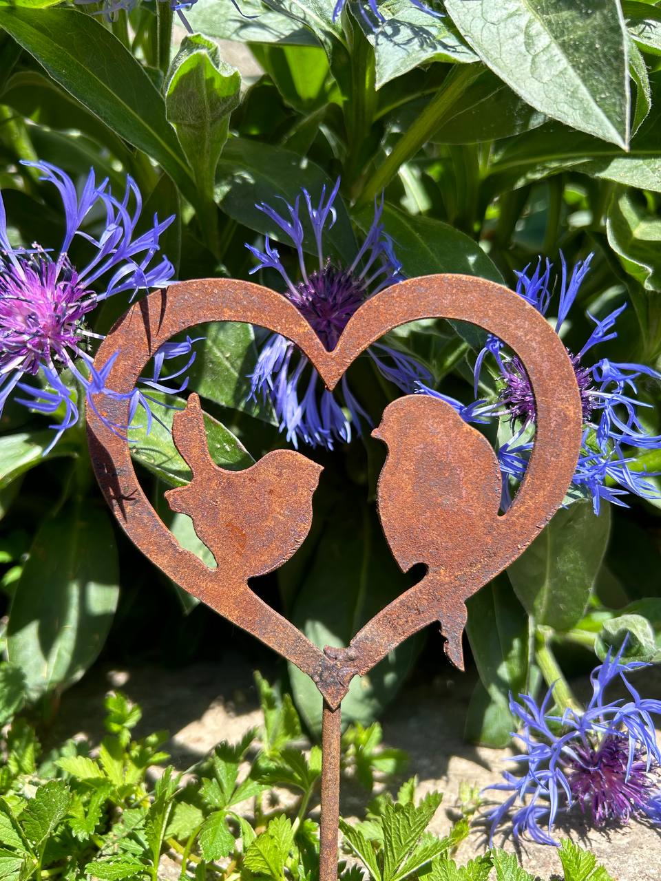 Décoration de jardin en métal - Cœur aux deux oiseaux